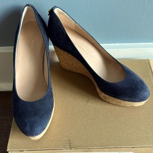 Stuart Weitzman Corkswoon Navy Blue Wedges Size 7.5 Coastal Kate Middleton